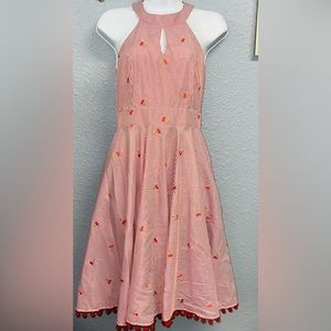 Smak Parlour Unique Vintage Dress - Sz sm/med w cherries red & white pinstripe